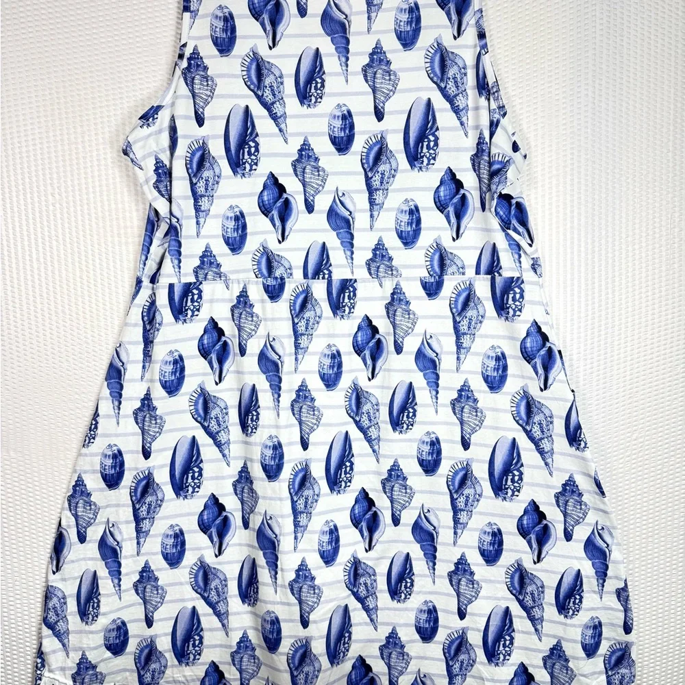 Svaha USA Seashell Print Cotton Dress Blue White Nautical Beach Dress 4X - Picture 2 of 11
